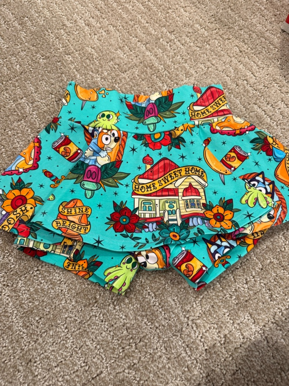 Kids Teal Floral & Icon Print Skort
